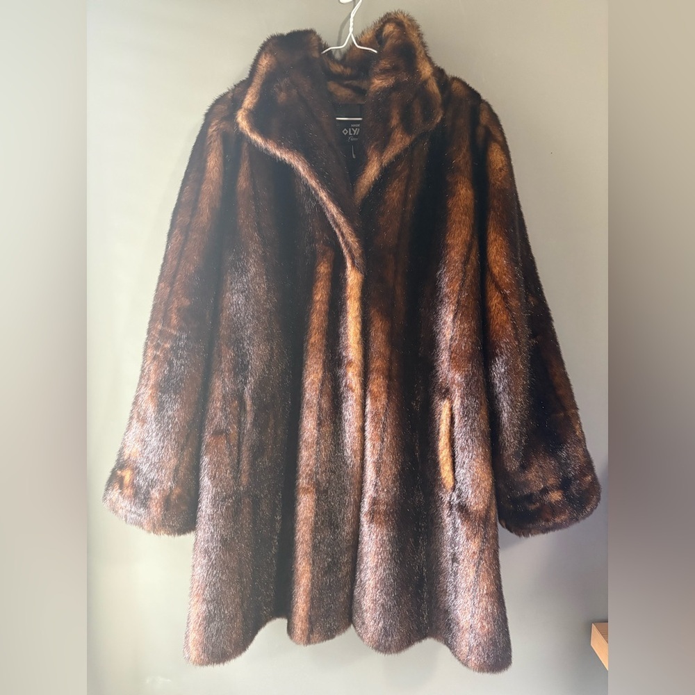 Vintage Faux Fur Coat XL Brown Mink Look Made in USA Olympia Limited Glam Winter - Picture 2 of 10